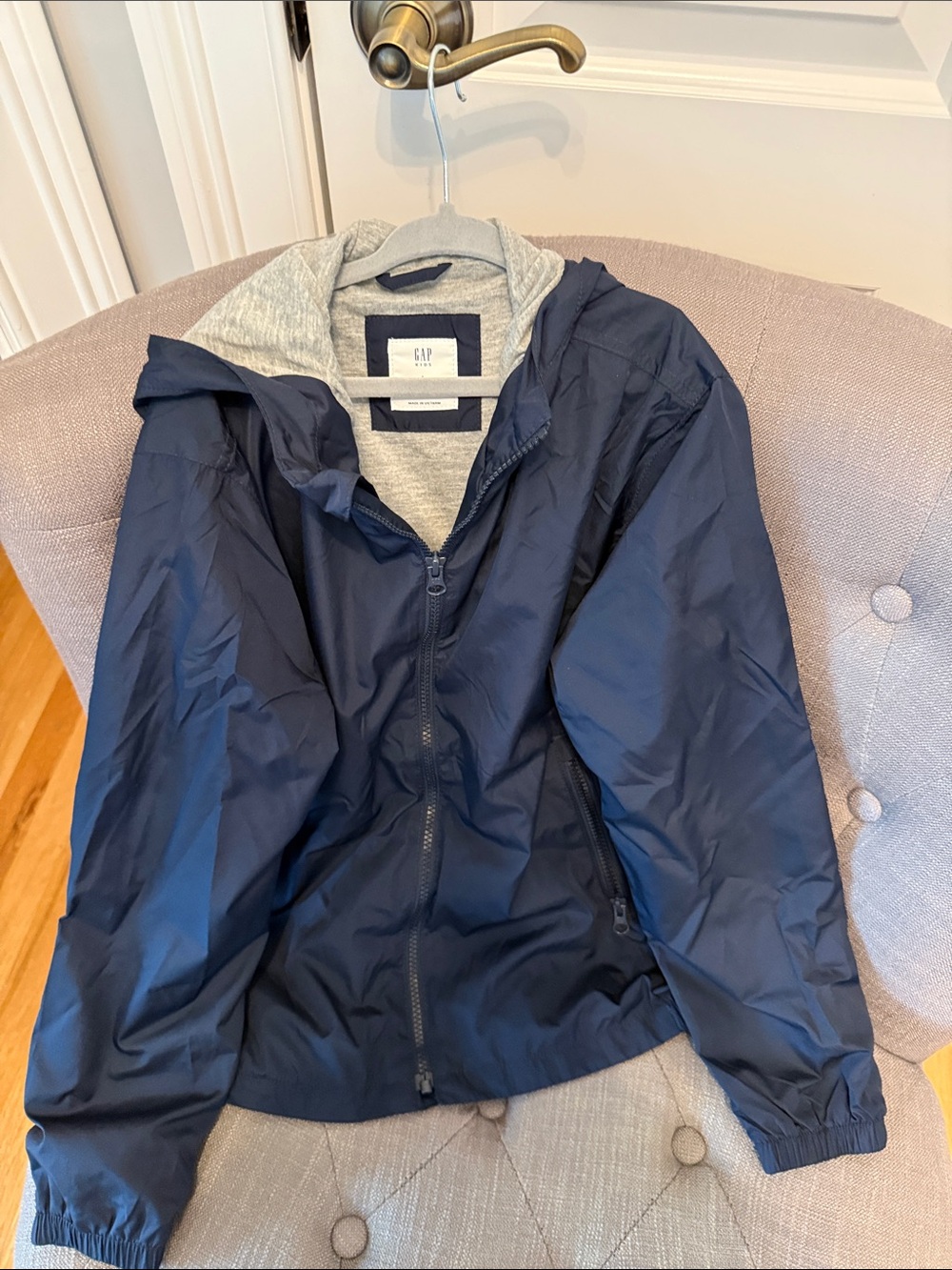 GAP Navy Windbreaker with Gray Hood Lining boys size L